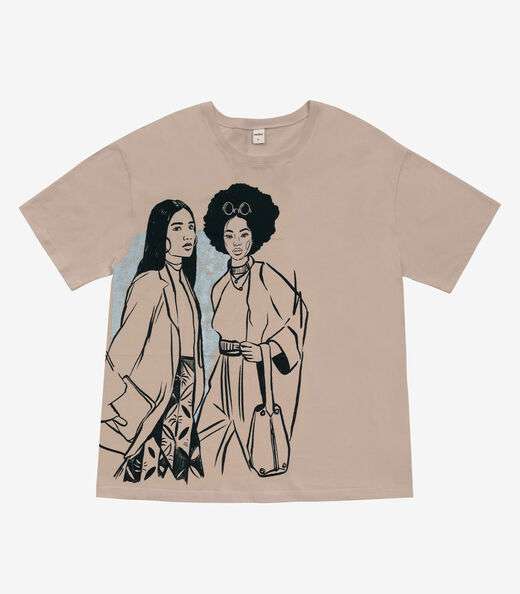 Blusa T- Shirt Feminina com Estampa Metalizada Marrom
