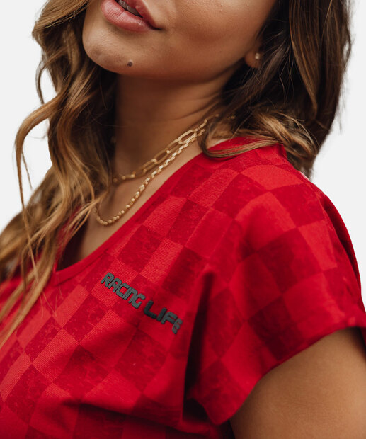 Blusa Feminina Estampa Xadrez Manga Curta Stock Car