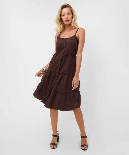 Vestido Feminino Sarja Alças Finas Marisa Marrom