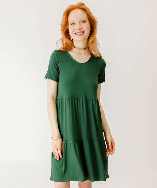Vestido Feminino Manga Curta Marisa Verde