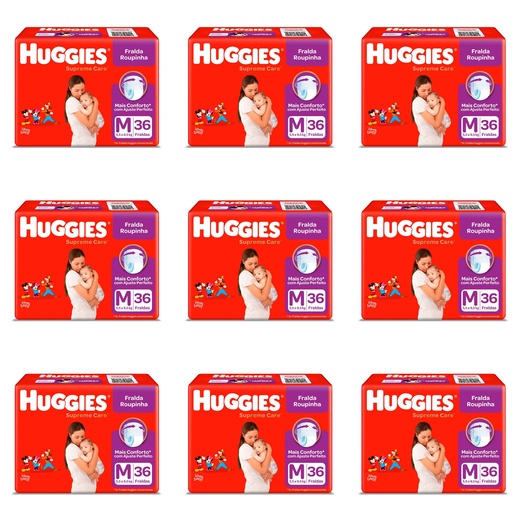 Image_Kit 9 Fraldas Huggies Roupinha Supreme Care M c/36 Unidades cada