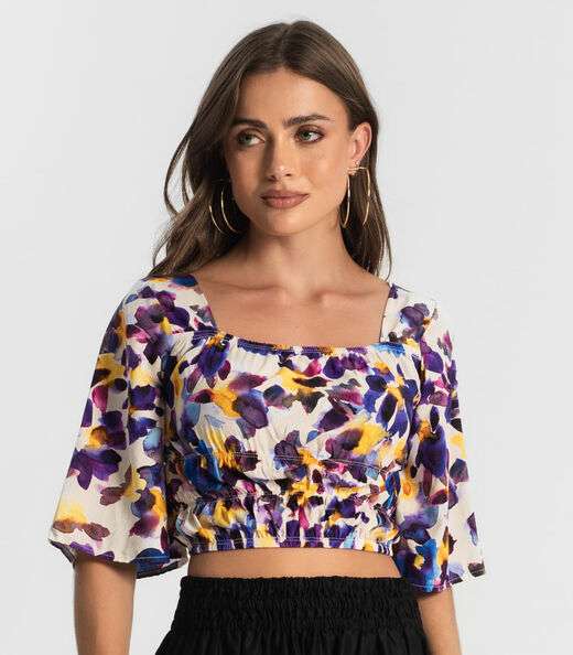 Blusa Cropped Feminina Estampada Endless Roxo