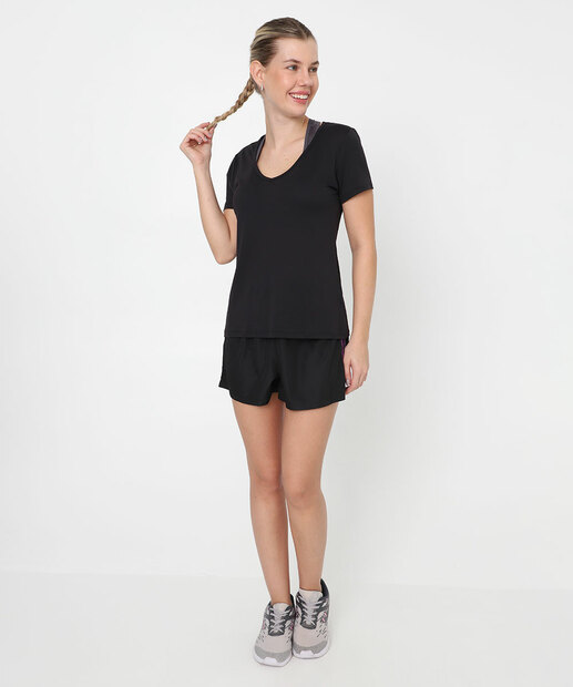 Blusa Feminina Fitness Básica Manga Curta Marisa Preto