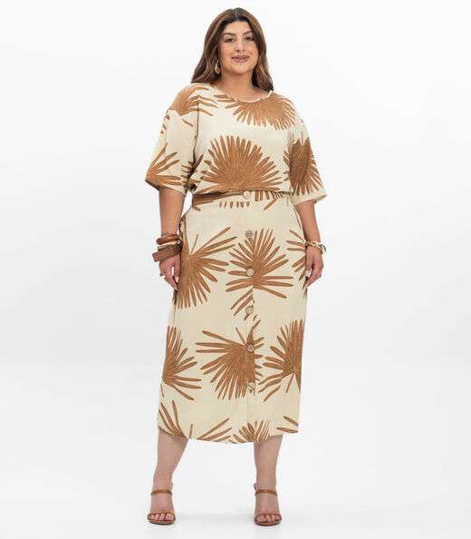 Blusa Manga Curta Feminina Plus Size Secret Glam Bege