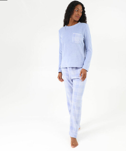 Pijama Feminino Plush Estampa Xadrez Marisa Azul