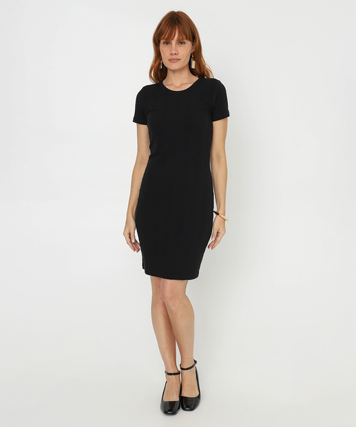 Vestido Feminino Canelado Manga Curta Marisa