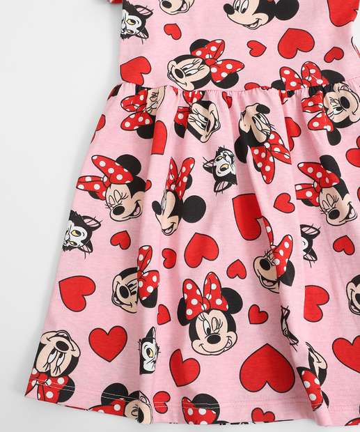 Vestido Infantil Estampa Minnie Disney Tam 1 a 3 Rosa