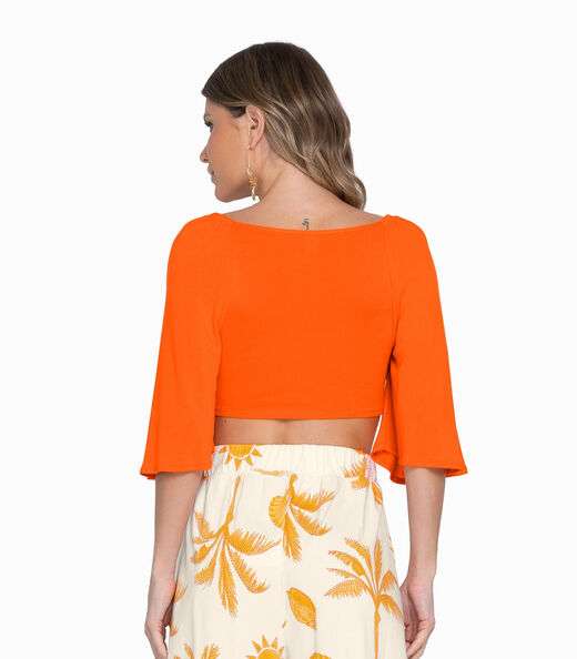 Blusa Top Feminina Com Efeito Laço Rovitex Laranja