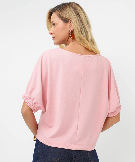 Blusa Feminina Manga Curta Elástico Marisa Rosa