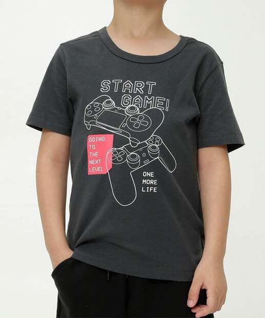 Camiseta Infantil Estampa Joystick MR Tam 4 a 10