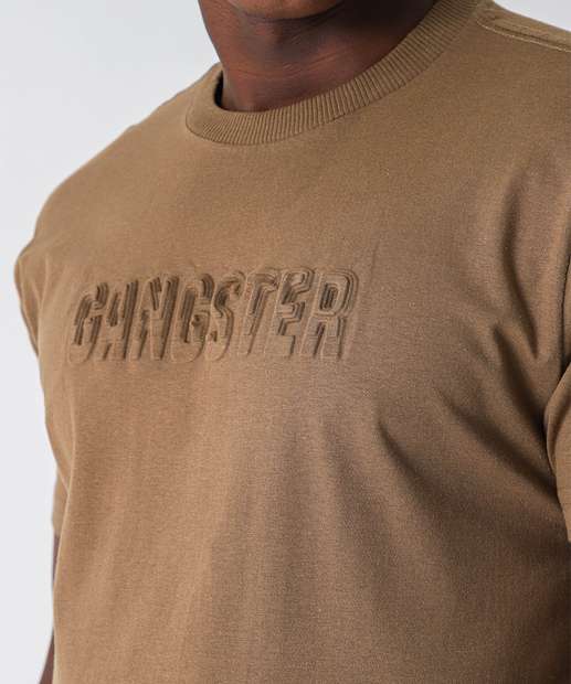 Camiseta Masculina Estampa Frontal Gangster Bege