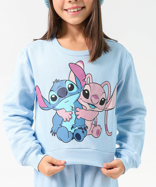 Conjunto Infantil Moletom Stitch Disney Tam 4 a 10 Azul