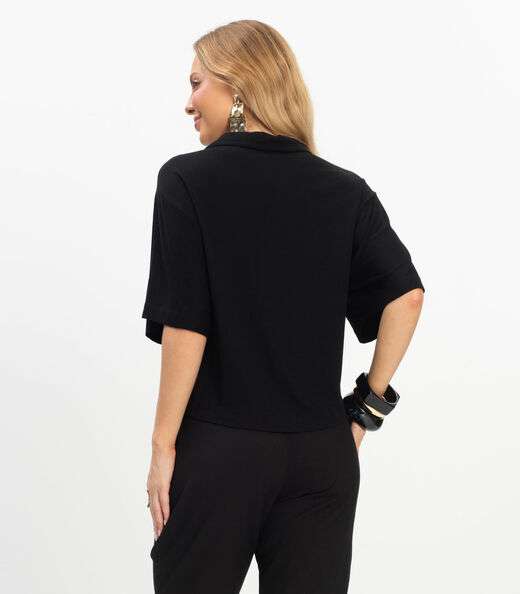 Camisa Oversized Visco Maquinetada Rovitex Preto
