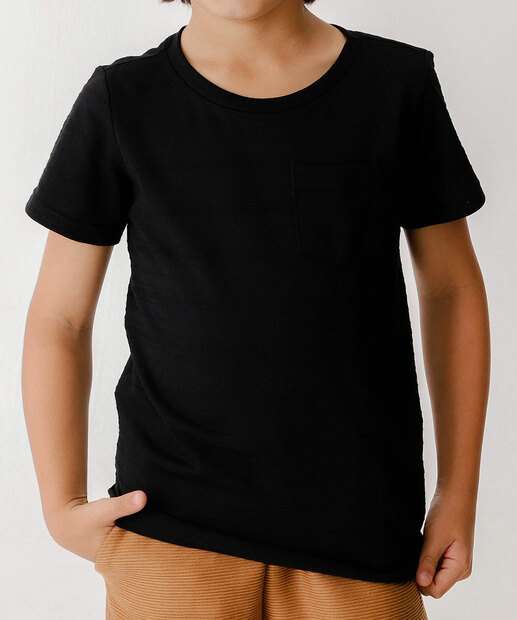 Camiseta Infantil Textura Bolso MR Tam 4 a 10