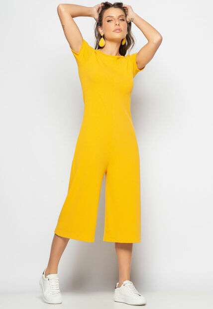 Image_Macacão Pantacourt Manga Curta Costas Em V Canelado Mostarda Salvatore