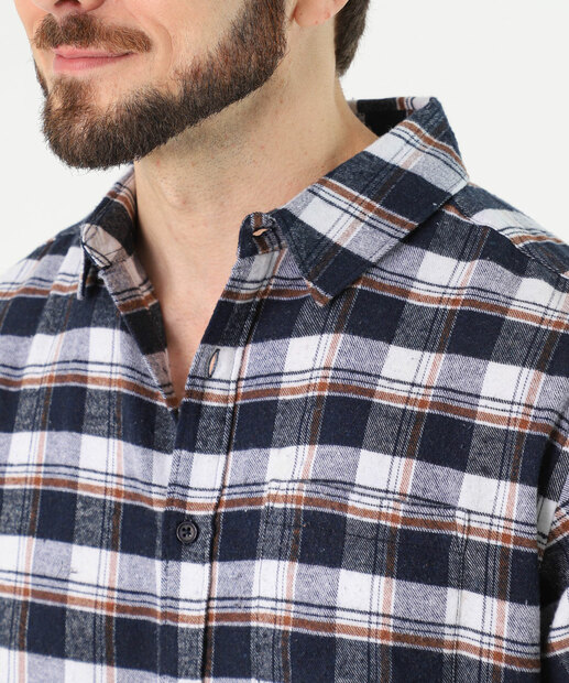 Camisa Masculina Xadrez Manga Longa Marisa Bege