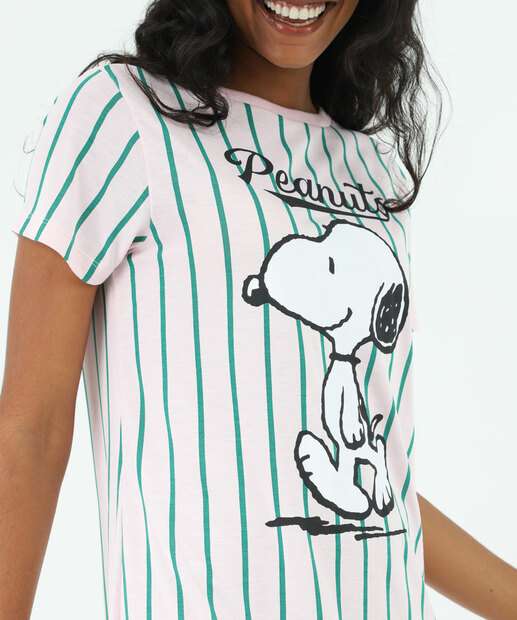 Camisola Listrada Manga Curta Snoopy Rosa