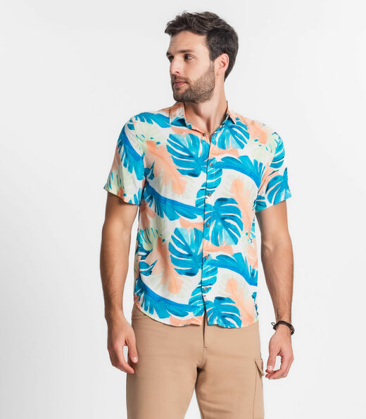 Camisa Masculina Florida Com Botões Select Azul