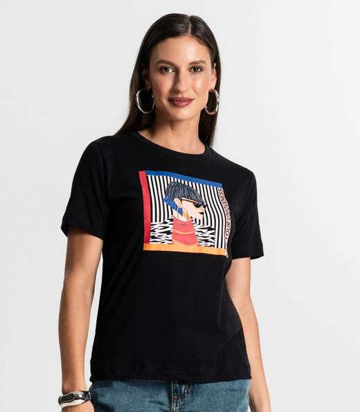 Camiseta Feminina Em Meia Malha Rovitex Preto