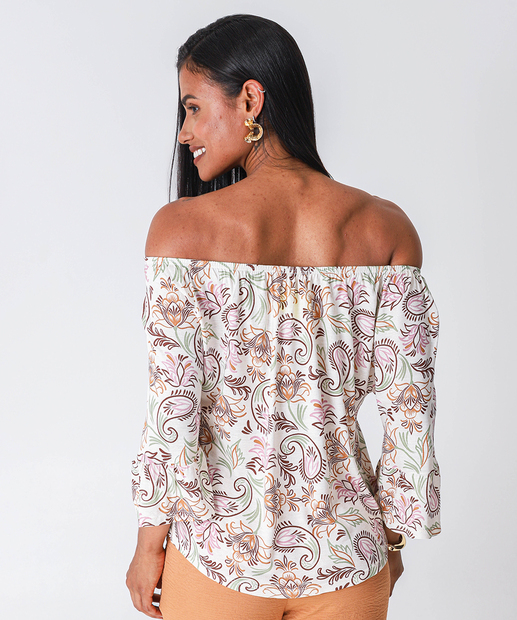 Blusa Feminina Ombro a Ombro Estampada Marisa Bege