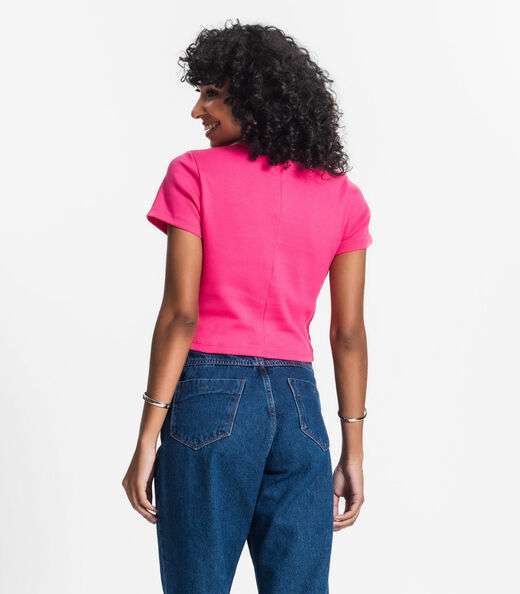 Blusa Cropped Ribana Básica Rovitex Rosa