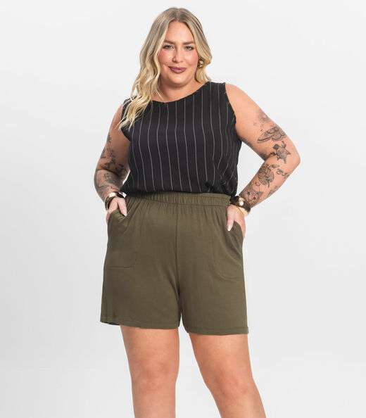 Image_Shorts Feminino Plus Size Com Bolsos Secret Glam Verde