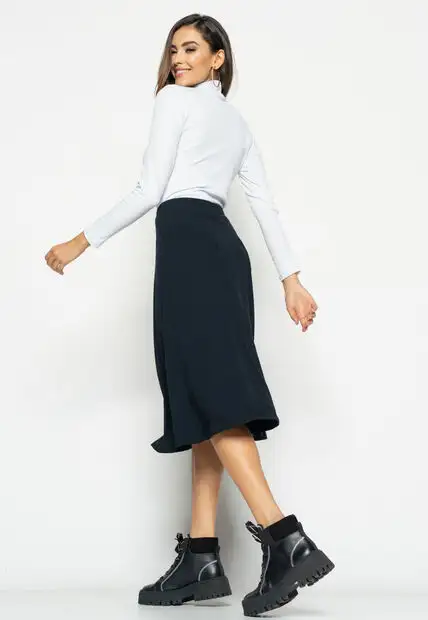 Kit 3 Blusas  Gola Alta Manga Longa Malha Canelada Preta, Rosa e Branca