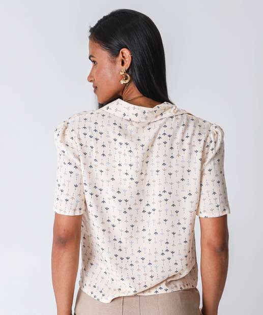 Camisa Cropped Feminina Estampada Marisa Bege
