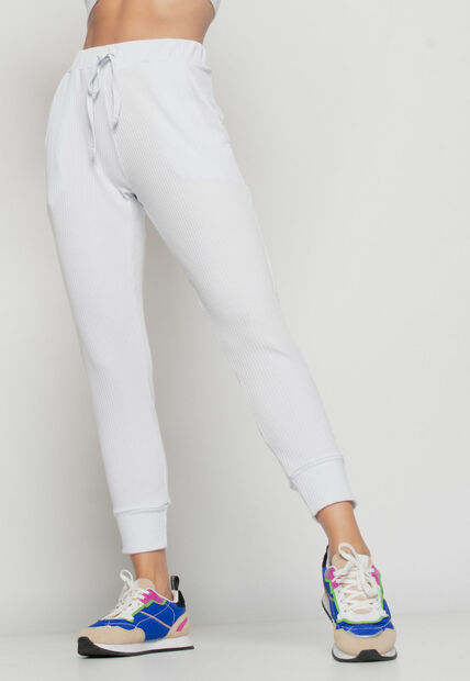 Calça  Jogger Comfy Malha Canelada Branco Salvatore Fashion