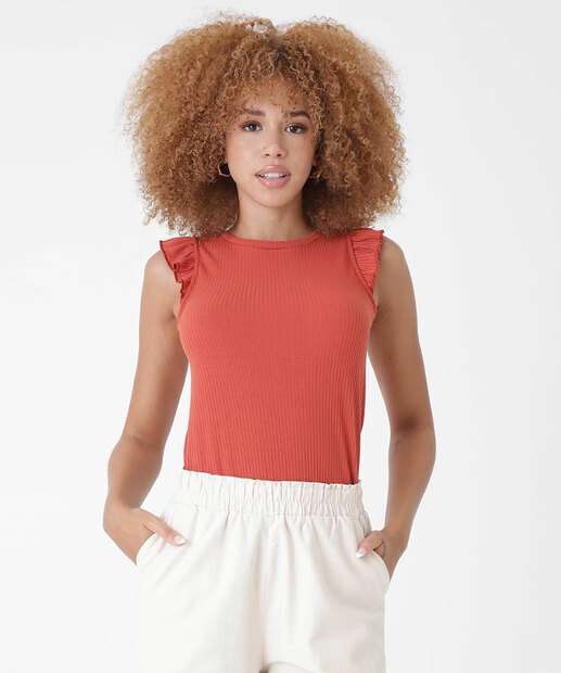 Blusa Feminina Canelada Babado Sem Manga Marisa