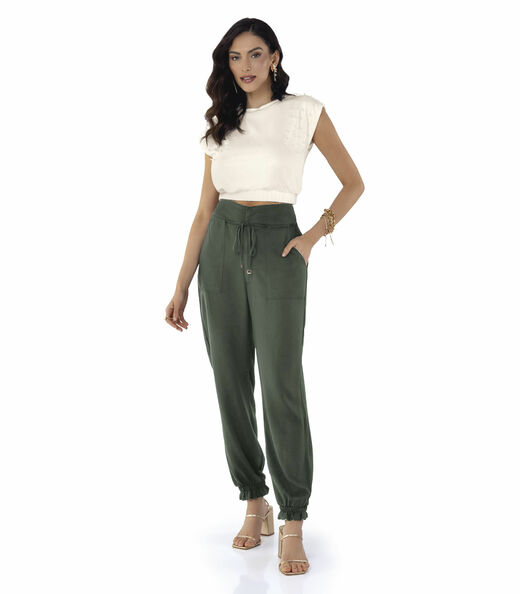 Calça Feminina Em Viscose Sarjada Twill Endless Verde