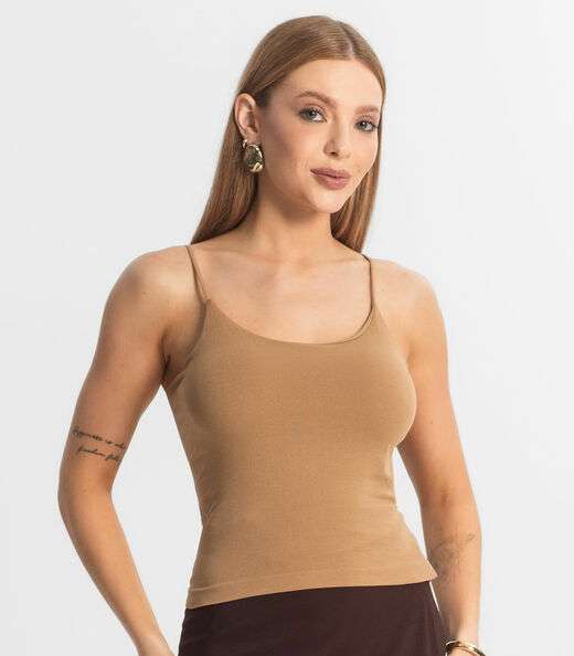 Blusa Feminina De Alça Poliamida Style Box Marrom