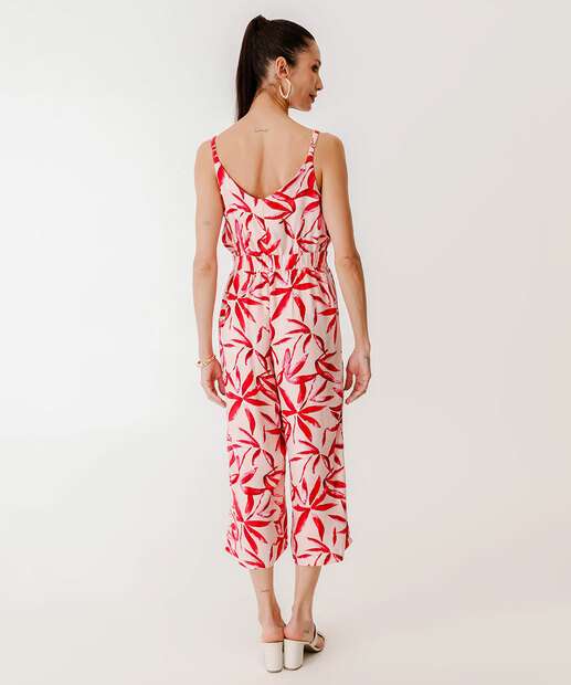 Macacão Feminino Pantacourt Estampado Marisa Vermelho