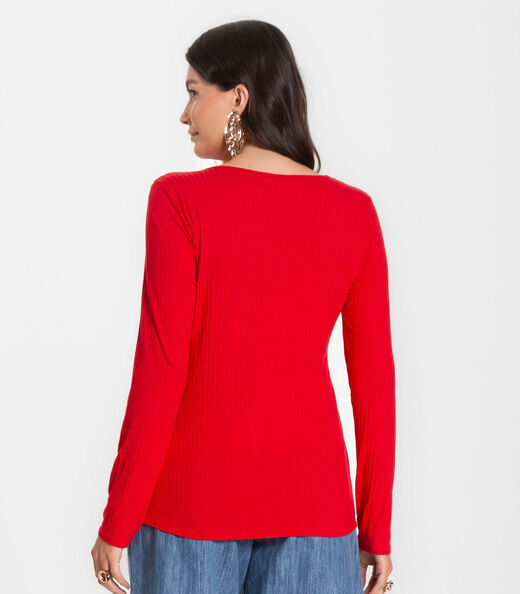 Blusa Feminina Canelada Com Manga Longa Rovitex Vermelho