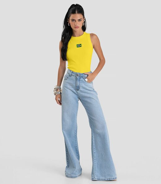 Regata Feminina em Ribana Canelada Brasil Dianna Amarelo