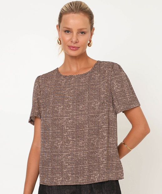Blusa Feminina Pied Poule Manga Curta Marisa Cinza