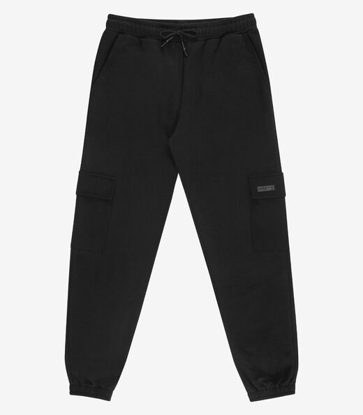 Calça Juuvenil Moletom Peluciado Cargo Minty Preto
