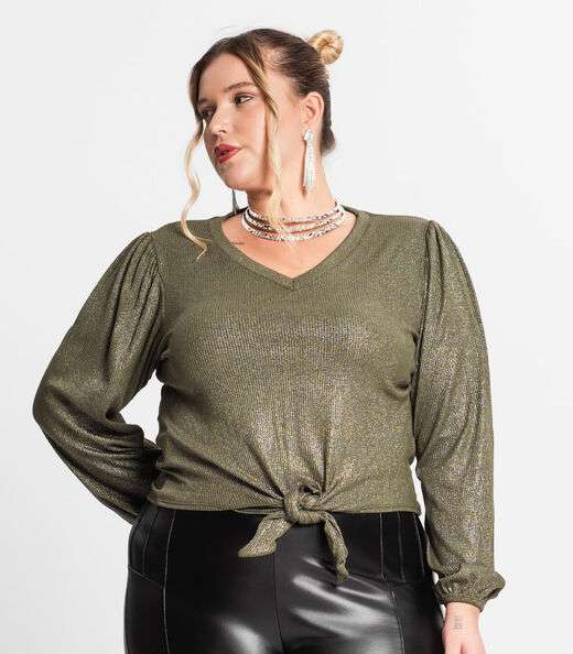 Blusa Manga Longa Em Ribana Canelada Secret Glam Verde