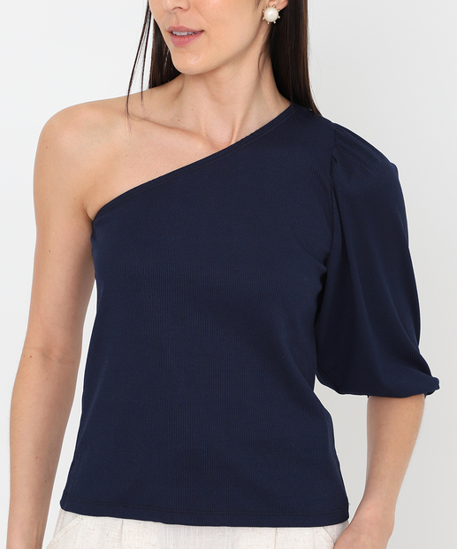 Blusa Feminina Canelada Ombro Só Marisa Azul