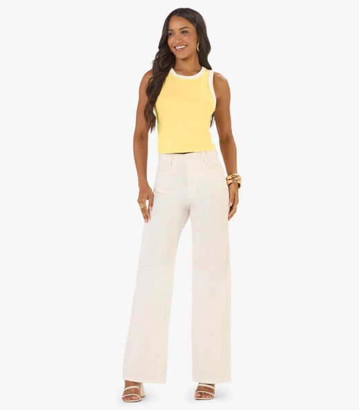 Regata Feminina Básica Ribana Com Detalhe Rovitex Amarelo