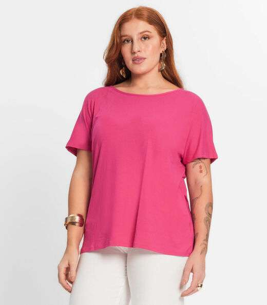 Blusa Manga Curta Feminina Plus Size Secret Glam Rosa