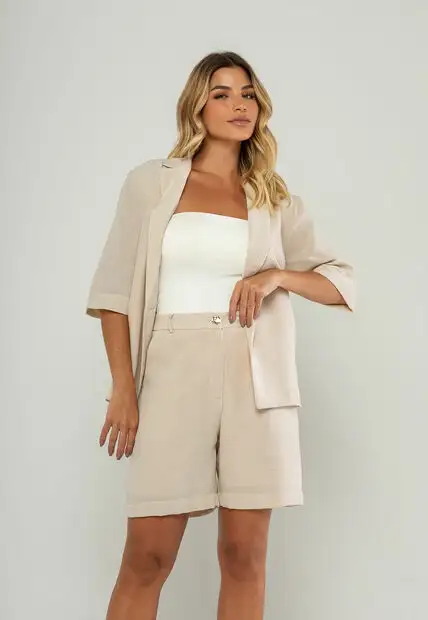 Conjunto Blazer Com Bermuda Bege Salvatore