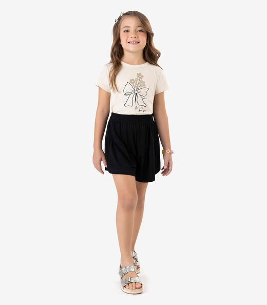 Conjunto Blusa e Shorts Meia Malha Rovi Kids Bege