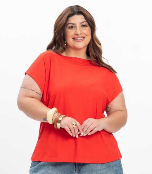 Blusa Manga Curta Feminina Plus Size Secret Glam Laranja