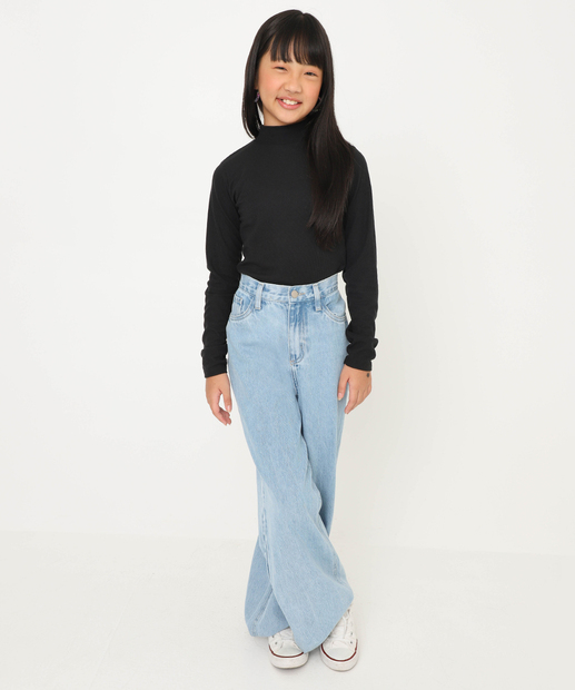 Blusa Juvenil Canelada Gola Média Marisa Tam 10 a 16 Preto