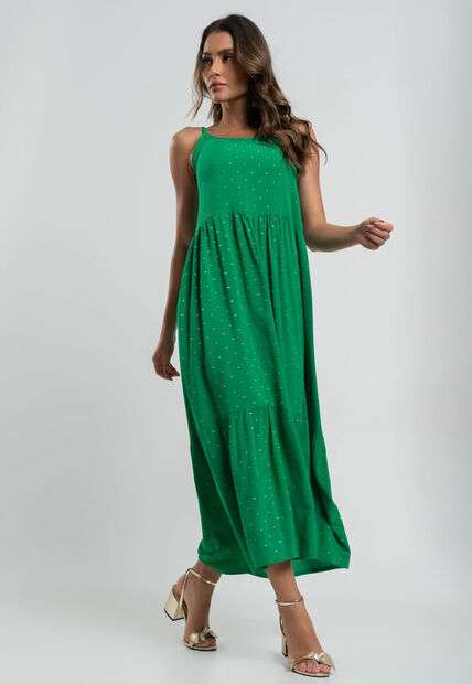 Vestido Midi Viscose Babado Com Lurex Verde Salvatore Fashion