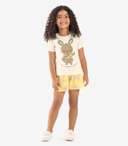 Pijama Infantil Menina Meia Malha Rovi Kids Bege