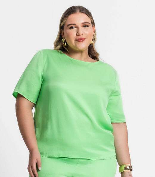 Blusa Plus Size Feminina Manga Curta Secret Glam Verde