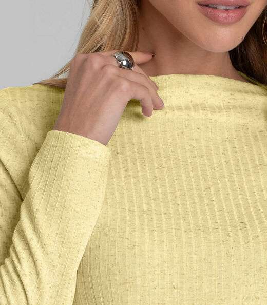 Blusa Feminina Manga Longa Canelada Dianna Amarelo