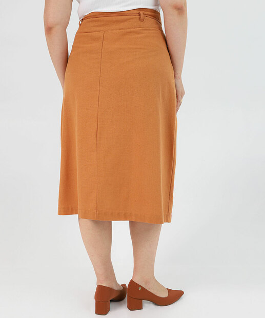 Saia Midi Feminina Transpassada Plus Size Marisa Bege